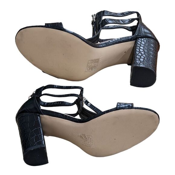 Simmi London Black Zip Up Detail Mock Croc Block Heel Sandals Size 7 - Picture 11 of 12